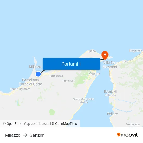 Milazzo to Ganzirri map