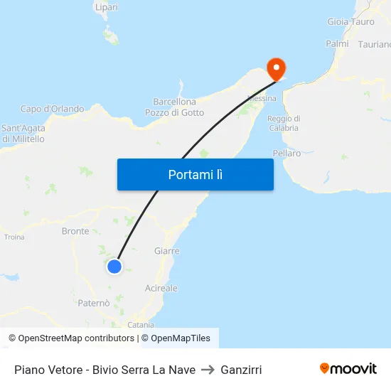 Piano Vetore - Bivio Serra La Nave to Ganzirri map