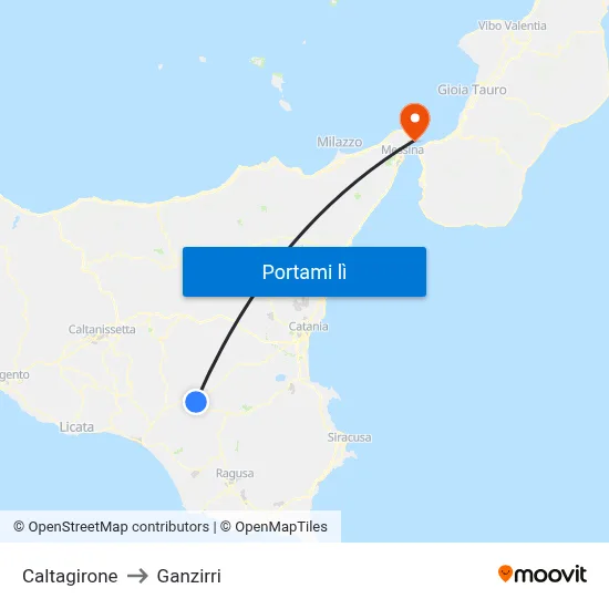 Caltagirone to Ganzirri map