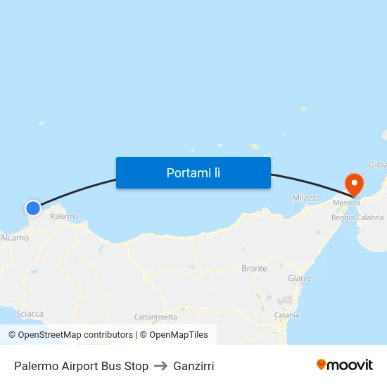 Palermo Airport Bus Stop to Ganzirri map