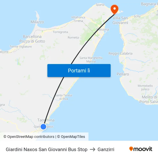 Giardini Naxos San Giovanni Bus Stop to Ganzirri map