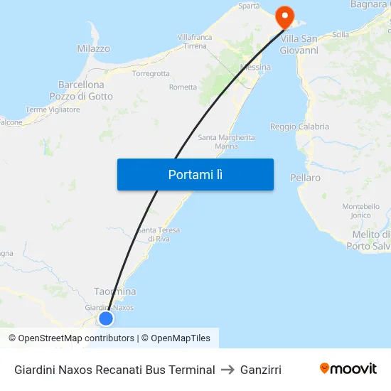 Giardini Naxos Recanati Bus Terminal to Ganzirri map