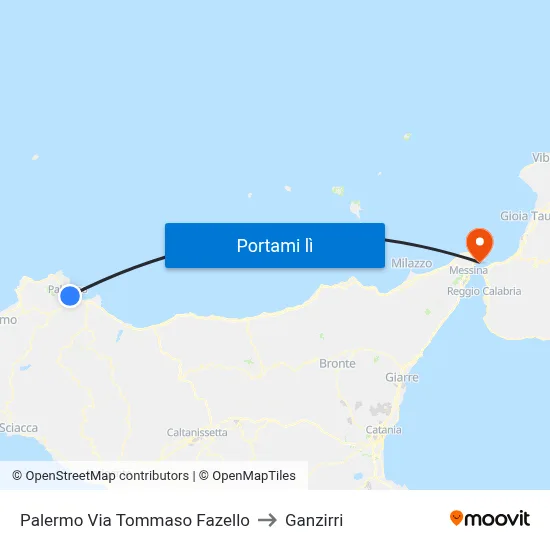 Palermo Via Tommaso Fazello to Ganzirri map