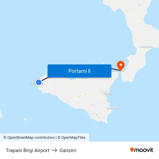 Trapani Birgi Airport to Ganzirri map