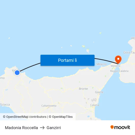 Madonia Roccella to Ganzirri map