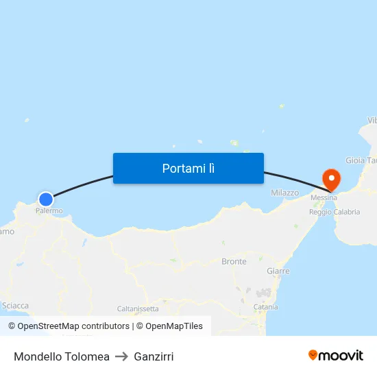 Mondello Tolomea to Ganzirri map
