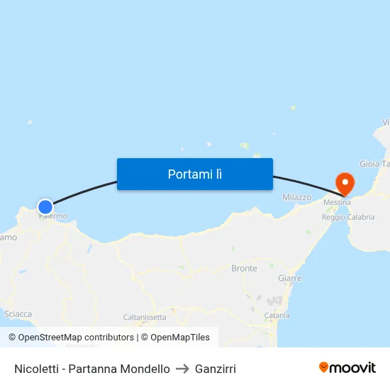 Nicoletti - Partanna Mondello to Ganzirri map