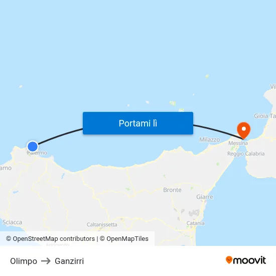 Olimpo to Ganzirri map