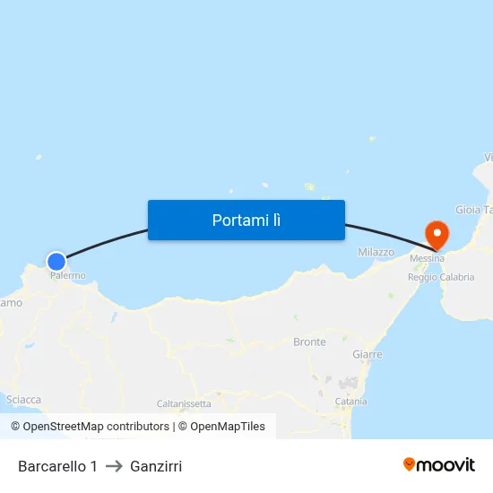 Barcarello 1 to Ganzirri map