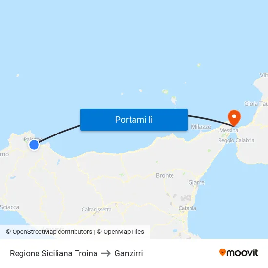 Regione Siciliana Troina to Ganzirri map