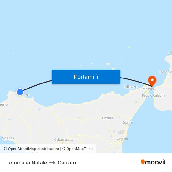 Tommaso Natale to Ganzirri map