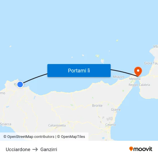 Ucciardone to Ganzirri map