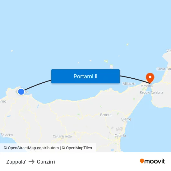 Zappala' to Ganzirri map