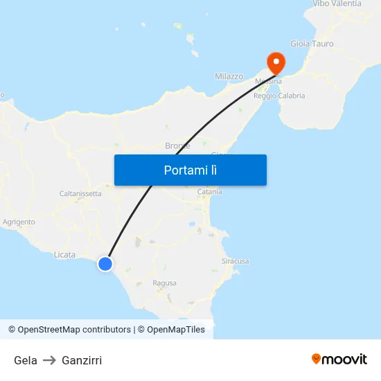 Gela to Ganzirri map