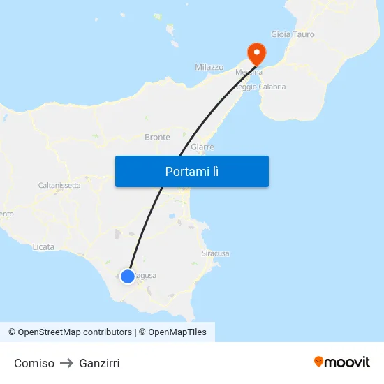 Comiso to Ganzirri map