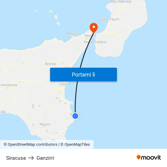 Siracusa to Ganzirri map