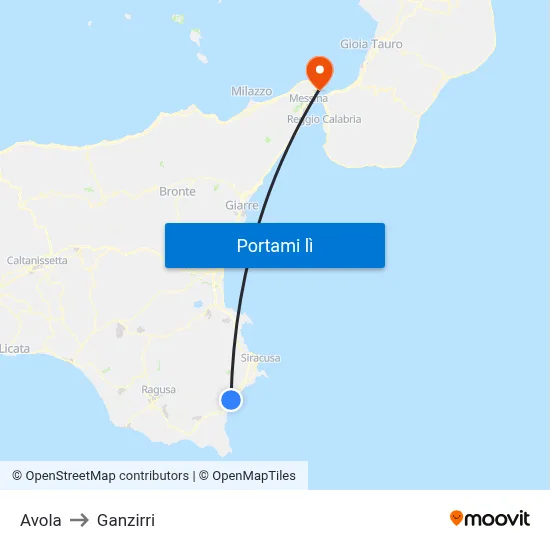 Avola to Ganzirri map