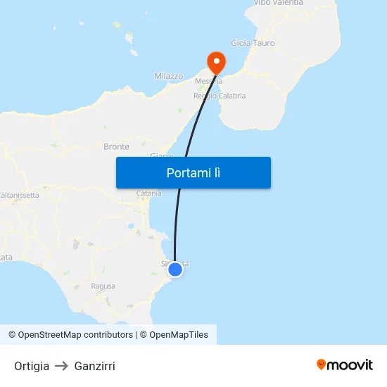Ortigia to Ganzirri map