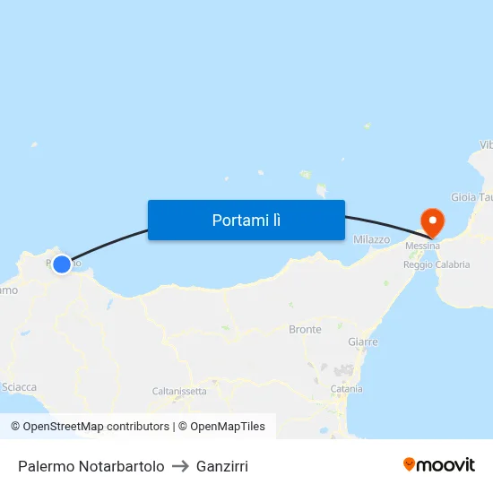 Palermo Notarbartolo to Ganzirri map