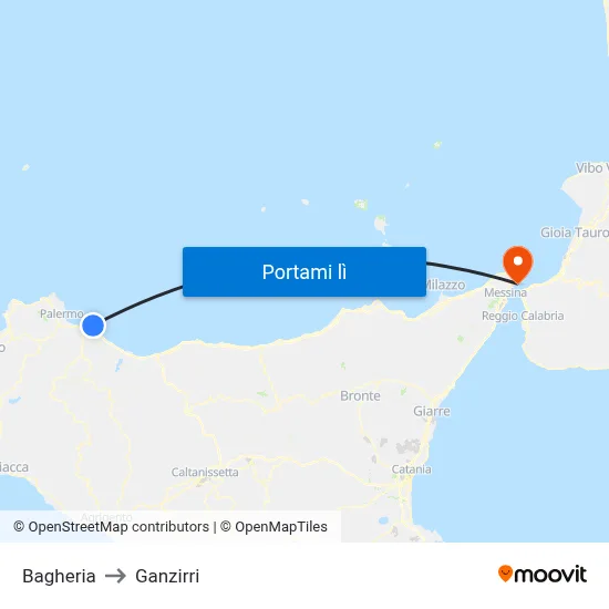 Bagheria to Ganzirri map