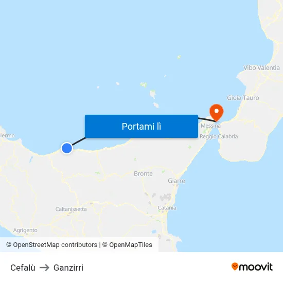 Cefalù to Ganzirri map