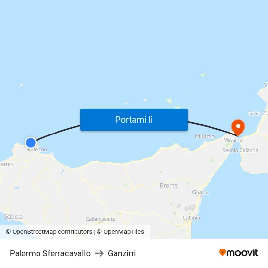 Palermo Sferracavallo to Ganzirri map