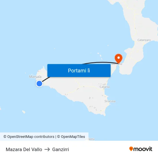 Mazara Del Vallo to Ganzirri map