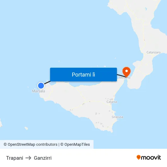 Trapani to Ganzirri map