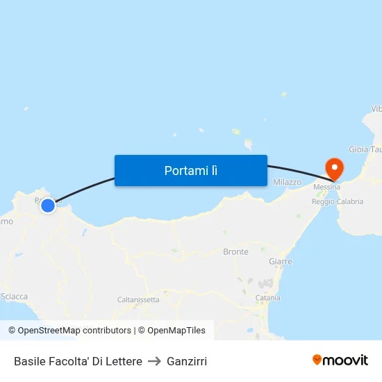 Basile Facolta' Di Lettere to Ganzirri map