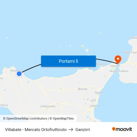 Villabate - Mercato Ortofrutticolo to Ganzirri map