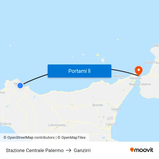 Stazione Centrale Palermo to Ganzirri map