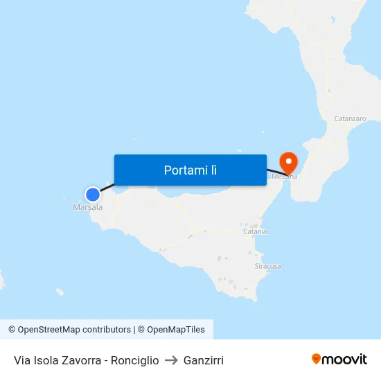 Via Isola Zavorra - Ronciglio to Ganzirri map