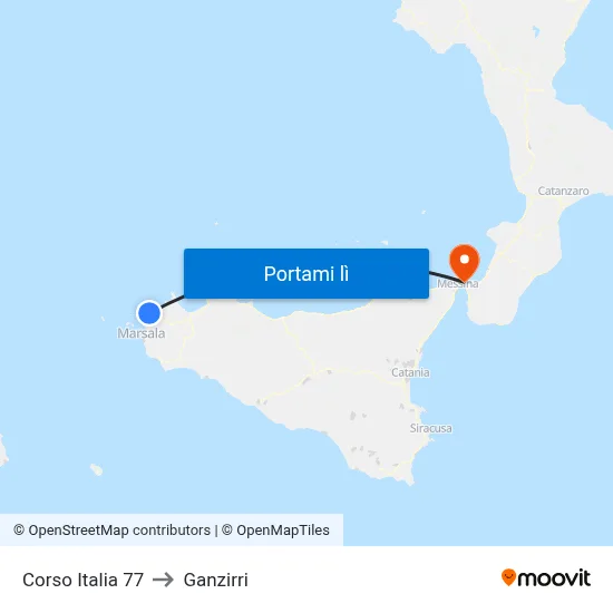 Corso Italia 77 to Ganzirri map