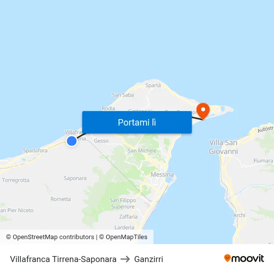 Villafranca Tirrena-Saponara to Ganzirri map