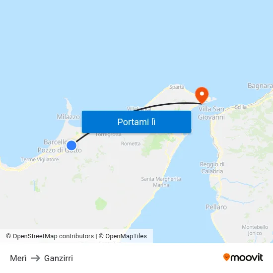Merì to Ganzirri map