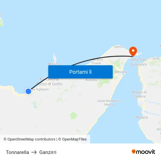 Tonnarella to Ganzirri map