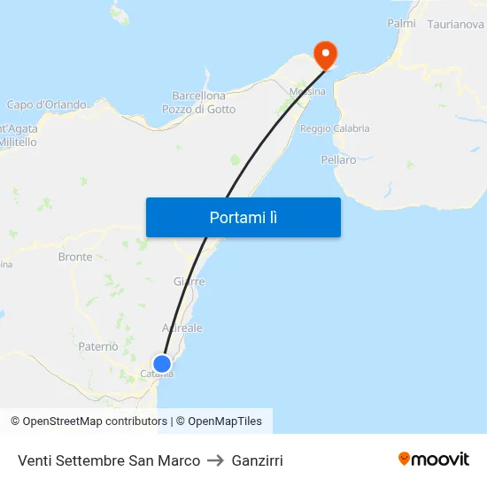 Venti Settembre San Marco to Ganzirri map