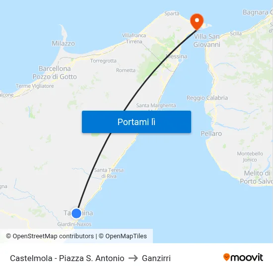 Castelmola - Piazza S. Antonio to Ganzirri map