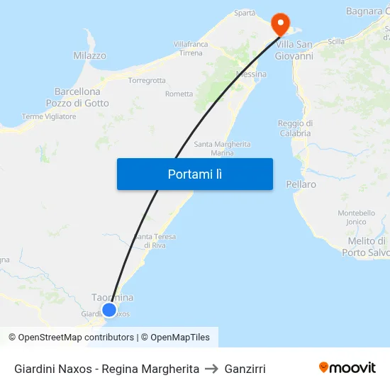 Giardini Naxos - Regina Margherita to Ganzirri map