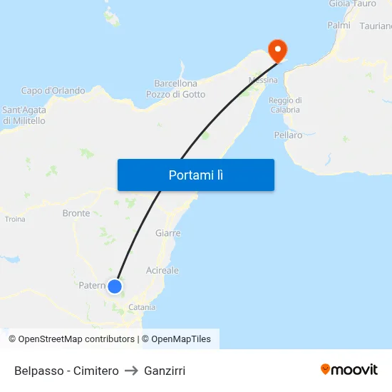 Belpasso - Cimitero to Ganzirri map