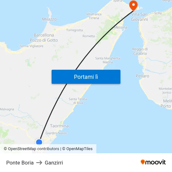 Ponte Boria to Ganzirri map