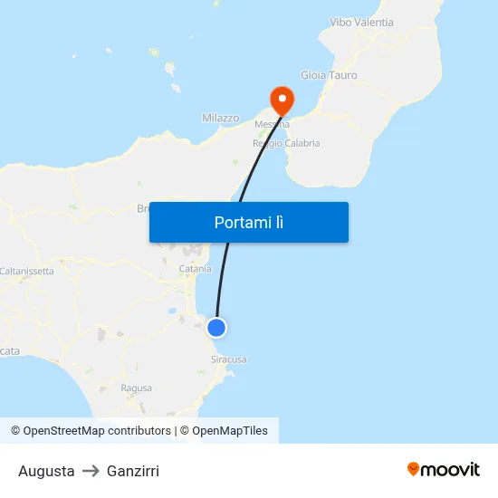 Augusta to Ganzirri map