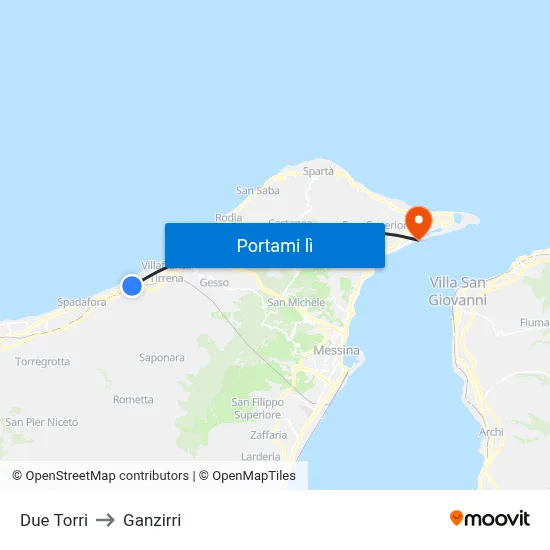 Due Torri to Ganzirri map