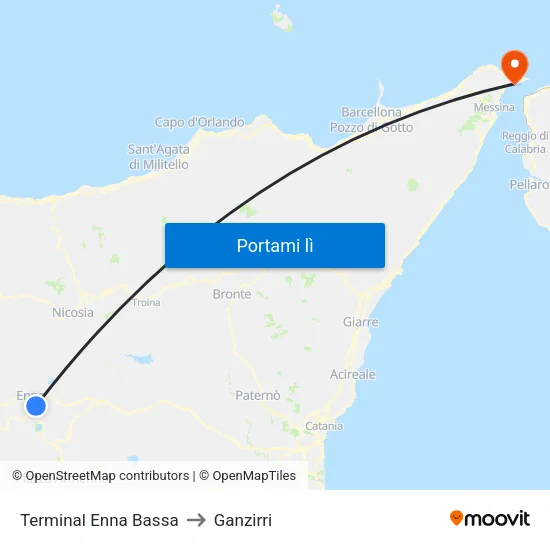 Terminal Enna Bassa to Ganzirri map