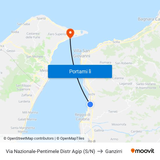 Via Nazionale-Pentimele Distr Agip (S/N) to Ganzirri map