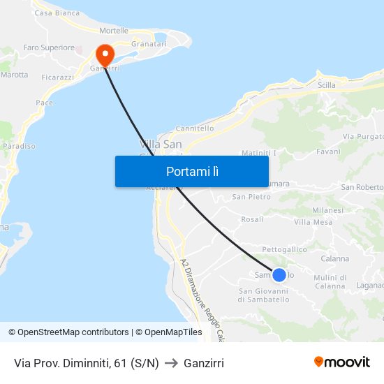 Via Prov. Diminniti, 61  (S/N) to Ganzirri map