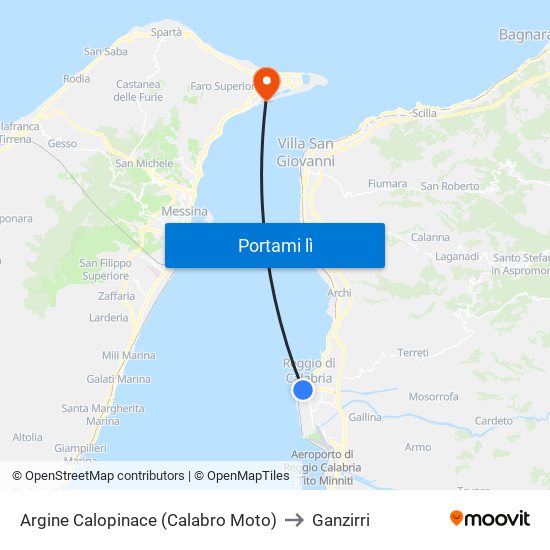 Argine  Calopinace (Calabro Moto) to Ganzirri map