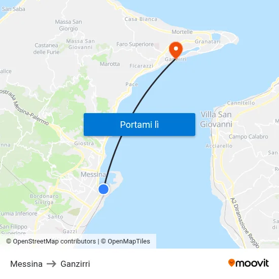 Messina to Ganzirri map