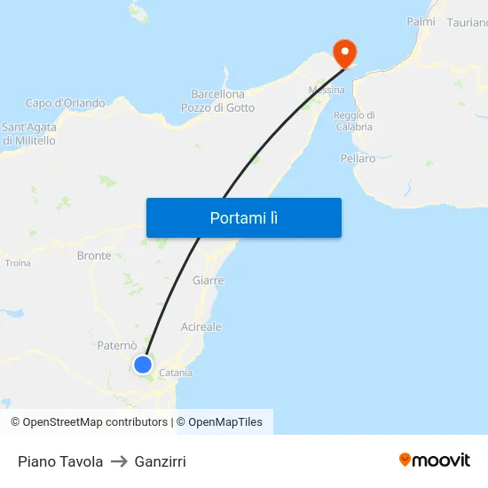 Piano Tavola to Ganzirri map