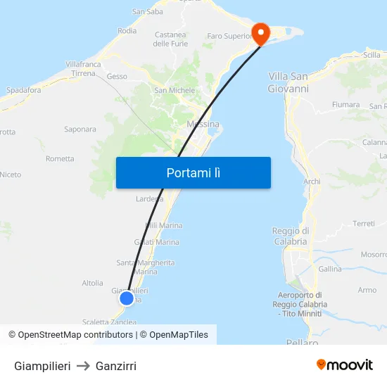 Giampilieri to Ganzirri map